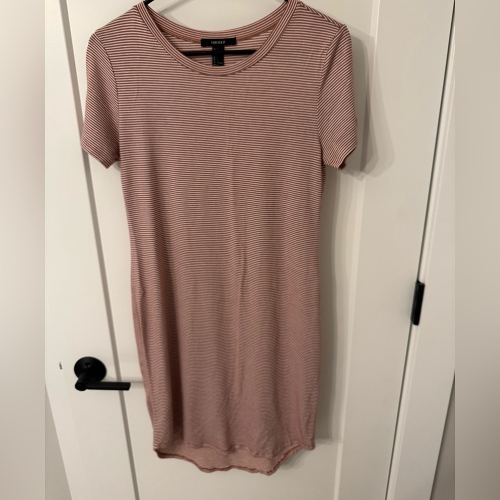 Forever 21 Burnt Orange and White Striped Shirt Dress